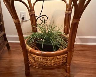 Vintage Rattan and Bamboo Accent Table with Woven Shelf