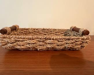 Woven Seagrass Tray with Wooden Handles