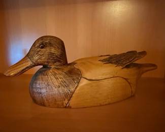 Vintage Hand-Carved Wooden Duck Decoy (1988) - Rustic Folk Art