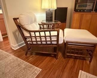 Vintage Ficks Reed Rattan Lounge Chair and Ottoman Set