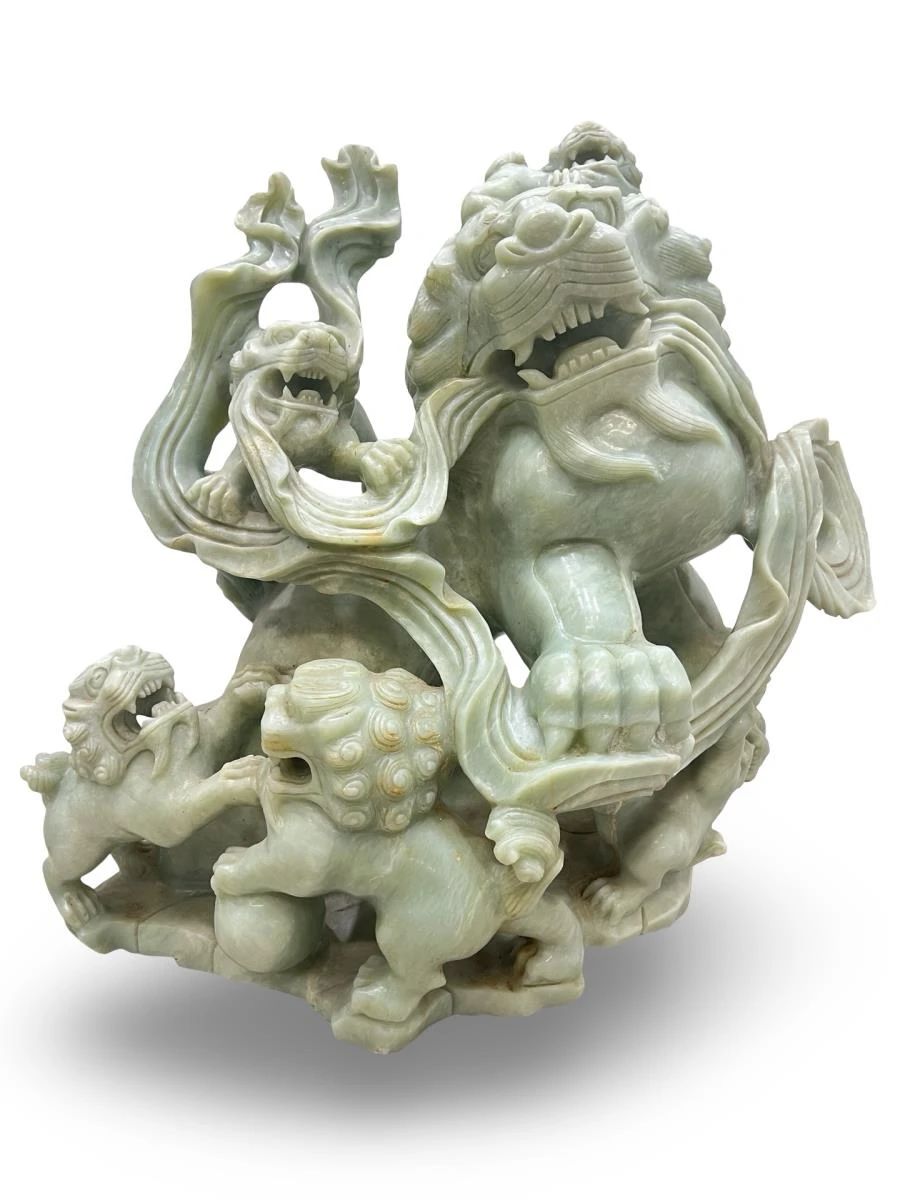 Large Solid Jade Foo Dog Antique Sculpture