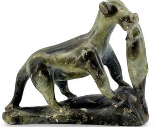 Signed Harry Carved Soapstone Ferret with Fish*