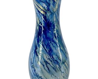 Blue and Gold Swirled Art Glass Vase