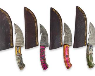 4pc Damascus Knives & Sheaths