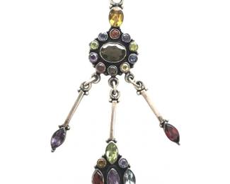 Victorian Style Sterling Multi Gemstone Dangle
