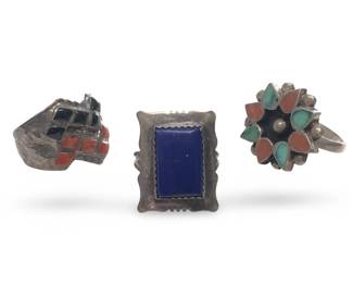 (3) Native American Silver & Sterling Silver Rings