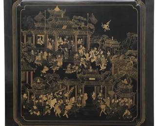 Vintage Hand Painted Chinese Art on Lacquer Panel