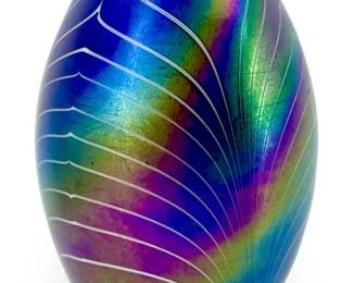Vintage Iridescent Art Glass Egg Paperweight