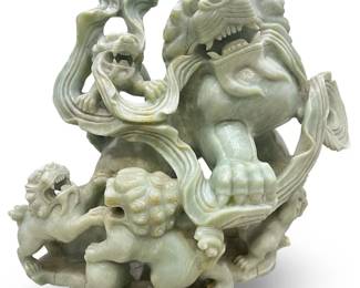 Large Solid Jade Foo Dog Antique Sculpture
