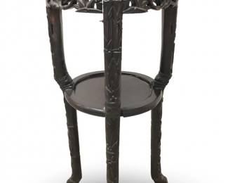 Carved Hardwood Chinese Marble Top Pedestal