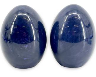 Genuine Blue Alabaster Egg-Shaped Bookends