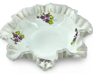 Signed Patsy Hesson Fenton Milk Glass Dish