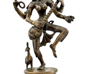Vintage Indian Brass Devi Saraswati Sculpture