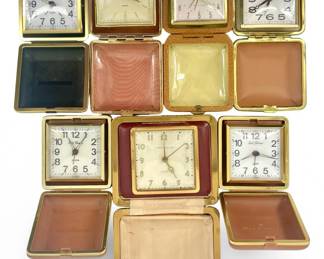 7pc Vintage Folding Travel Alarm Clocks
