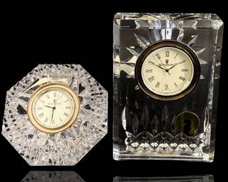 2pc Small Waterford Crystal Mantle Clocks