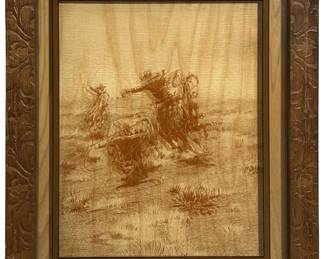 C.M. Russell “The Bolter" Western Scene on Glass
