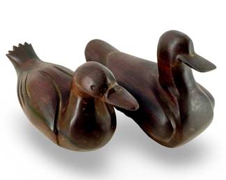 2pc Vintage Carved Ironwood Ducks