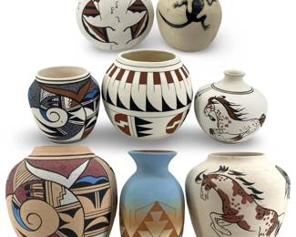 8pc Native American Pottery Vase Collection