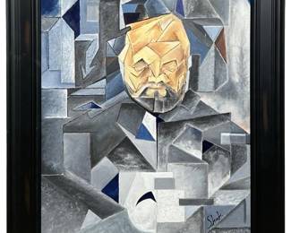 Signed Clyde M. Shook Cubism Mixed Media on Canvas