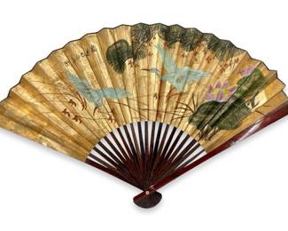 Large Oriental Chinese Painted Wall Decor Fan