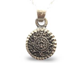 Vintage Sterling Silver Aztec Pendant Necklace