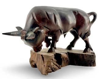 Vintage Carved Ironwood Bull Sculpture