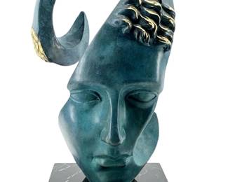 Blue Abstract Bronze Face Sculpture