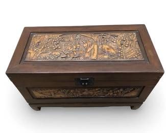 Vintage Hand Carved Figural Asian Wood Chest