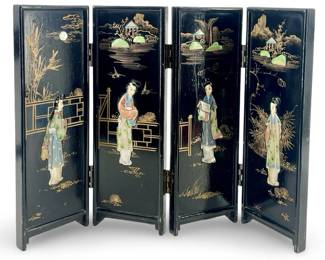 Chinese Black Lacquer Mother of Pearl Screen