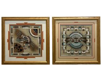 2pc. Signed James & Val Begay Sand Paintings