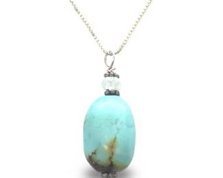 Vintage Sterling Silver Turquoise Pendant Necklace