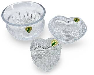 3pc Waterford Crystal Cut Sugar Bowl & Hearts