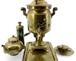 Antique Awarded Russian Brass Samovar Set