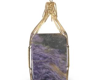 Lavish Gold Tone Charoite Pendant Necklace