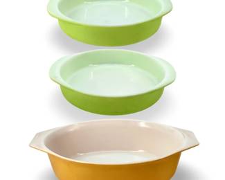 3pc Green & Orange Pyrex Glass Casserole Dish Set