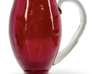 Hand Blown Ruby Art Glass Pitcher