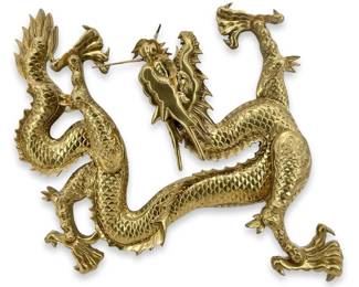 Gold Painted Carved Wood Chinese Dragon Art