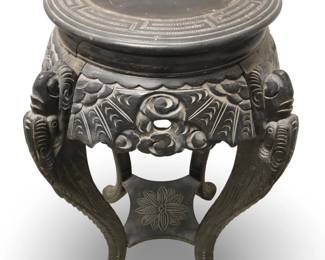 Vintage Carved Japanese Ebonized Wood Pedestal
