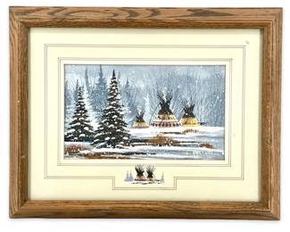 Signed Roger Flythe Winter Gouache Painting