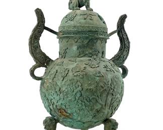 Antique Chinese Bronze Lidded Urn