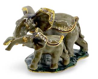 Small Elephant and Calf Enamel Dresser Box