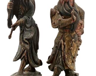 Antique Chinese Carved Wood Elder Sculptures