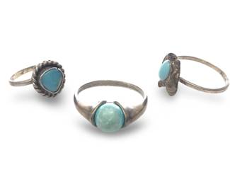 (3) Native American Sterling Turquoise Rings