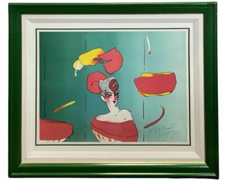 A/P Signed Peter Max “Lady on Green" Lithograph