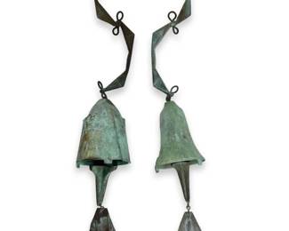 2pc Mid Century Italian Paolo Soleri Bronze Bells