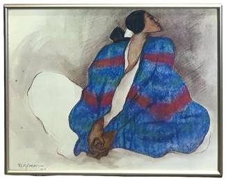 R.C. Gorman “Woman in Blue Blanket" Fine Print