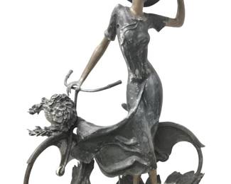 Signed Louis Icart 4ft Bicycle Spring Time Bronze