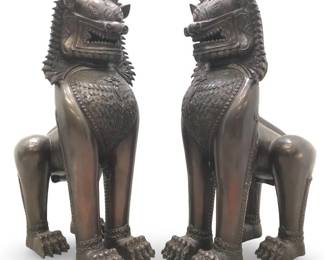 Pair Very Large Bronze Thai Guardian Lions