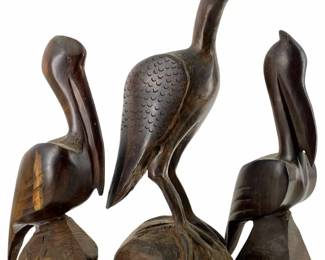 3pc Carved Ironwood Crane Sculptures