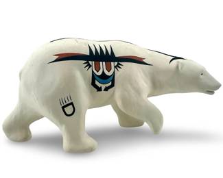 Painted Native American Matte Porcelain Bear